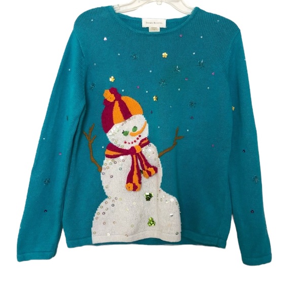 Susan Bristol Sparkly Snowman Beaded Sweater